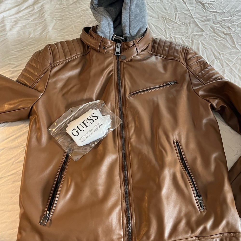 Guess Men's Brown Leather Jacket